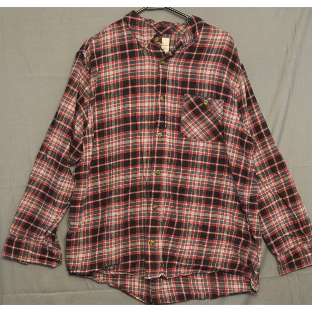 Field & Stream Plaid Flannel Button Down Shirt Mens Size XL Black Red Outdoors